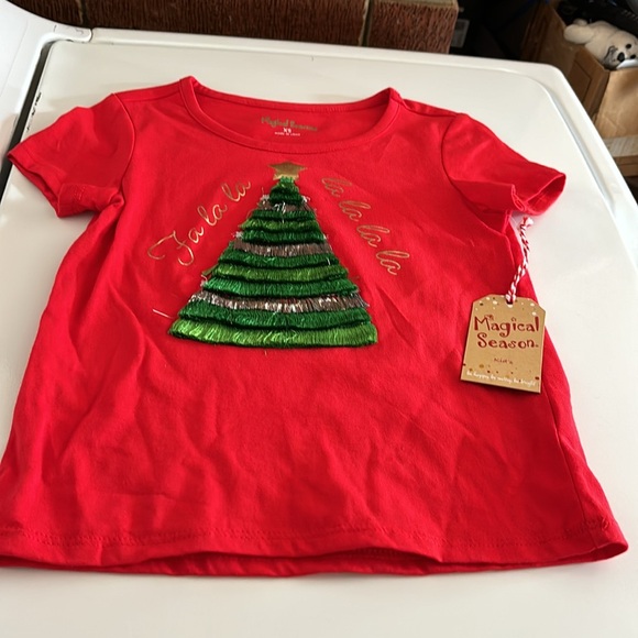 NWT Magical Season Red Fa La La Fringed Christmas Tree Short Sleeves Tee XS - Picture 11 of 16